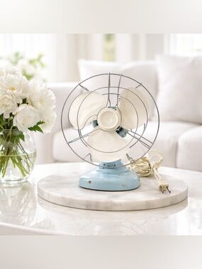 Vintage Art Deco Fan Knapp Monarch Koldair Induction Type Fan Runs Egg Blue